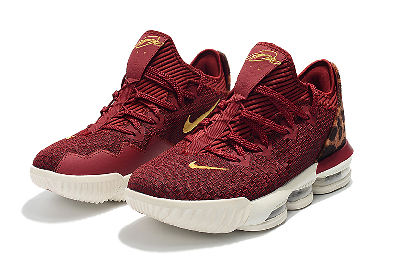 2019 Nike LeBron 16 Low Cheetah Print Wine Red Yellow